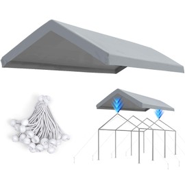 ADVANCE OUTDOOR Replacement Top Cover Tarp for 10x20 ft Carport Canopy with Ball Bungees, Gray, One Roof Only