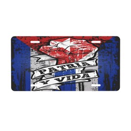 KOSUES Patria Y Vida Viva Cuba Libre Flag Aluminum License Plate 6 x 12 Inch Metal Car Front License Plate Cover Car Decor Accessory Novelty Vanity Decoration Tag with 4 Holes Gift for Men Women