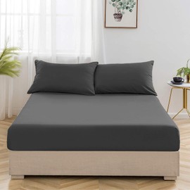 Oxford Homeware Charcoal Single Fitted Sheets -100% Brushed Microfibre 1800 Easy Care 25 cm Deep Single Bed Sheet - Shrinkage and Fade Resistance