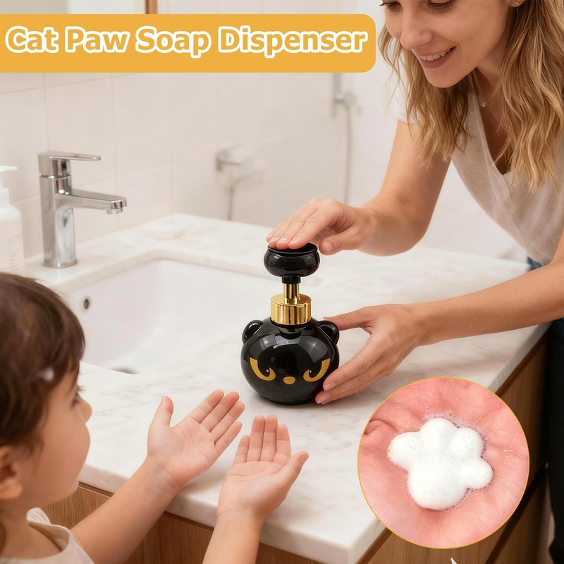 GDGJWL Cute Cat Paw Foam Soap Dispenser, Black Kitty Hand