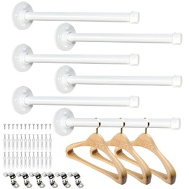 Pintuson 6 PCS Industrial Pipe Clothes Bar 12 Inch - Pipe Clothing Rack Wall Mount - Face Out Closet Rods for Hanging Clothes Commercial Retail Boutique Laundry Shirt Display - White