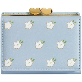 YINHEXI Wallet for Women, Flower Womens Wallet Card Holder, Small Trifold RFID Blocking Purse, Cute Small Leather Pocket Wallet for Women, Girls, Ladies (Baby Blue)