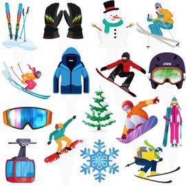Skiing Party Cupcake Toppers 48Pcs Winter Skiing Party Decorations Skiing Player Cupcake Picks Snowboard Birthday Party Decoration for Winter Sport Baby Shower Supplies