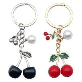 Pack of 2 Cherry Key Chains, Interesting Pendants, Decorative Pendants for Women, Cute and Cute Pendants, Creative Pendants, black, Unit size, Modern