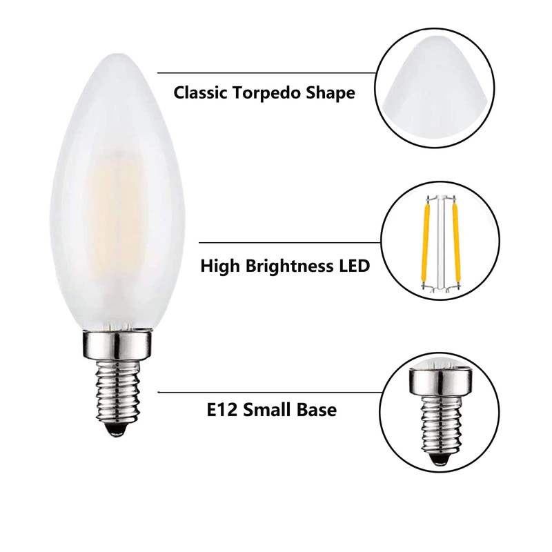 Beonllay LED E12 Light Bulb, 6 Pack, 25W Equivalent, 4000K