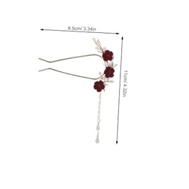 Beavorty U-shaped Rose Hairpin With Fake Pearl Tassels Decorative Hair Stick Vintage Chinese Hanfu Flower Hair Chopstick Pin Bun Holder Women Bridal Wedding Accessories