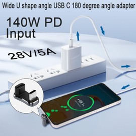QIANRENON Wider USB C U Shaped Angle Adapter 140W 20Gbps USB3.2 Type C Male to Female Wide Distance 180 Degree Connector,Support 4k@60HZ LED/Al alloy, for Steam Deck Smartphone Laptop Tablet