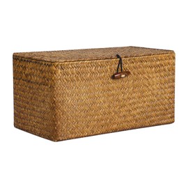 FOSSORH Natural Seagrass Storage Baskets with Lid,Multipurpose Home Organizer Bins Boxes for Shelf Organizer,Decorative Storage Bins