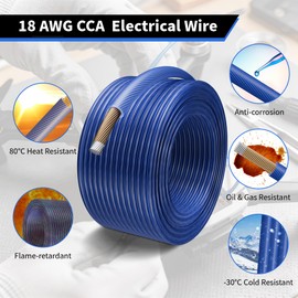 18 Gauge AWG Stranded Primary Remote Hookup Wire 100 FT, Single Conductor CCA Low Voltage Electrical Power/Ground Cable, Easy to Peel for Car Audio Amp Relay LED Automotive, DIY-Blue