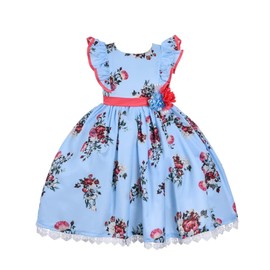 Cosplay Life Elegant Flower Dress for Girls Young Adults Fashion Bow Flower Waistline Kids Party Festival Ages 2-6 Years Old (Blue, 5YRS)