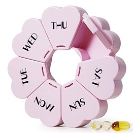 MOLN HYMY Large Weekly Pill Organizer, Girly Pill Box 7 Day, Purple Pink Daily Vitamin Holder for Fish Oil/Medicine/Supplements