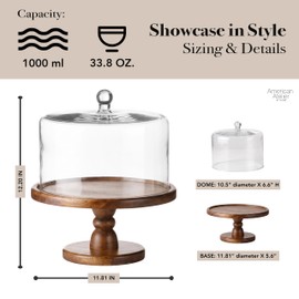 American Atelier Madera Pedestal Plate with Dome, Brown, 11.8x12.2in