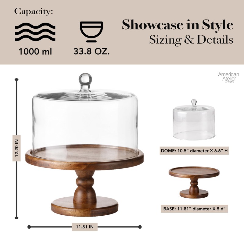 American Atelier Madera Pedestal Plate with Dome, Brown, 11.8x12.2in