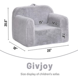 Givjoy Toddler Chair Plush Kids Couch, Comfy Kids Sofa Toddler Lounger Chair for Bedroom, Convertible Toddler Couch for Girls and Boys, Reading Chair for Kids
