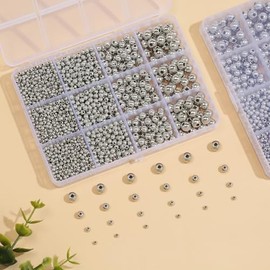 Silver Beads 1100 Pcs Smooth Round Beads 3/4/6/8mm Gold Spacer Loose Ball Bead Kits Silver Filled Beads for Bracelet Jewelry Making