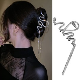 Hair Jaw Claw Clips Fish Bone Shape Large Metal Gold Fashion Nonslip Hairpin Catch Clip Accessories for Thick/Thin Hair HairStyling (Sliver Snake)