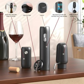 Rechargeable Electric Wine Opener Set - Includes Foil Cutter, Wine Aerator Dispenser, Electric Vacuum Stopper, Charcuterie Board and Knives Set - Luxury Packaging for a Special Occasion