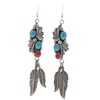 Navajo Turquoise Coral Drop Earrings Sterling Feathers French Hook Dangles