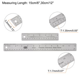 HARFINGTON 2pcs Stainless Steel Rulers with Non-Skid Backing 15cm/6" 30cm/12" Inch and Metric Metal Ruler Straight Edge Measuring Tool