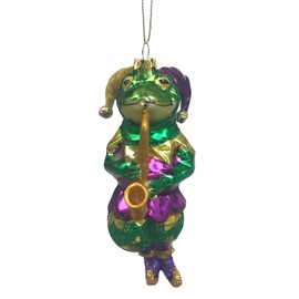 December Diamonds Jester Frog with Saxophone Glass Christmas Ornament 7980446