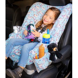 Niko Easy-Wash Children's Car Seat Cover & Liner - 100% Cotton Jersey Blue Unicorn - Fits Most Toddler Car Seats - Universal Fit - Waterproof SEAT Bottom - Machine Wash and Dry