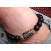 Men's Black Stainless Steel Bracelet with Chinese Ornaments and Agate