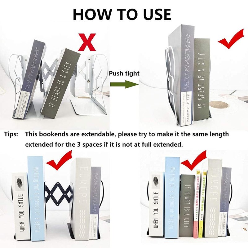 Adjustable Bookends Metal Book Ends for Heavy Book Holder Heavy