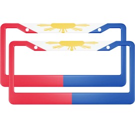 HOSNYE National Flag of Philippines License Plate Frame Red Blue and White Metal 2 Pcs 2 Holes Black Licenses Plates Frames Front Licenses Plate Covers Car Tag Frame for Women Men US Vehicles