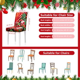 XHKUKO Christmas Chair Covers Set of 4, Dining Chair Slipcovers Removable Seat Covers Seat Protector Cover for Dining Room Hotel Banquet Restaurant Christmas Decoration Holiday Party (Santa+Girl)