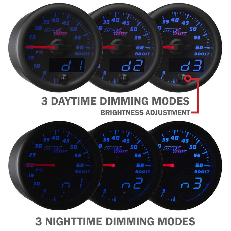 MaxTow Double Vision Fuel Level Gauge Kit - Black Gauge