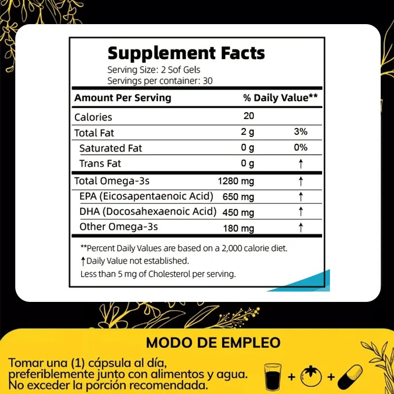 Omega 3 Premium 1280mg Suplemento Alimenticio Aceite De Pescado Como