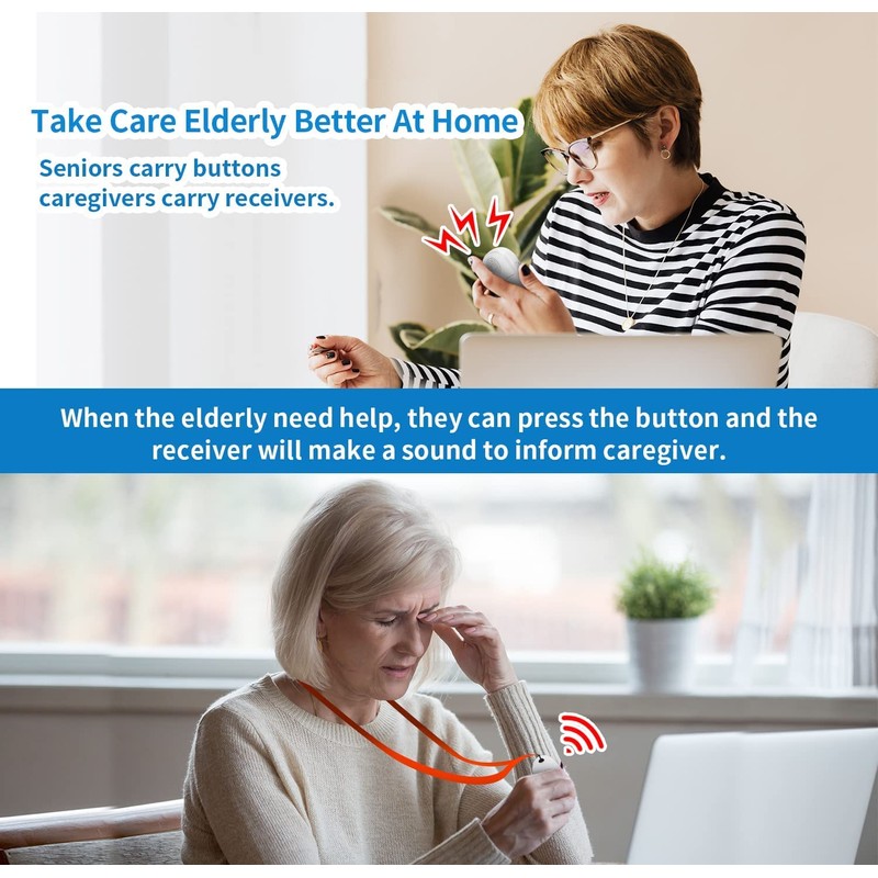 Daytech Wireless Caregiver Pager Vibration Alert System, SOS Emergency Call