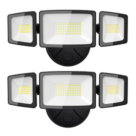 Olafus 55W Exterior Flood Lights Fixture Outdoor, 2 Pack LED Security Lights 5500LM, 6500K, 3 Adjustable Heads, IP65 Waterproof Black for Yard, Garage, Wall/Eave Mount