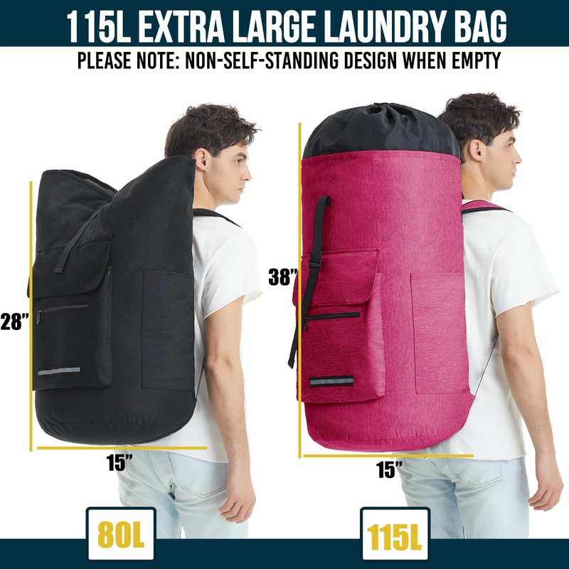 Laundry Bag Extra Large 115L，Laundry Backpack with Shoulder Straps，Sturdy Travel