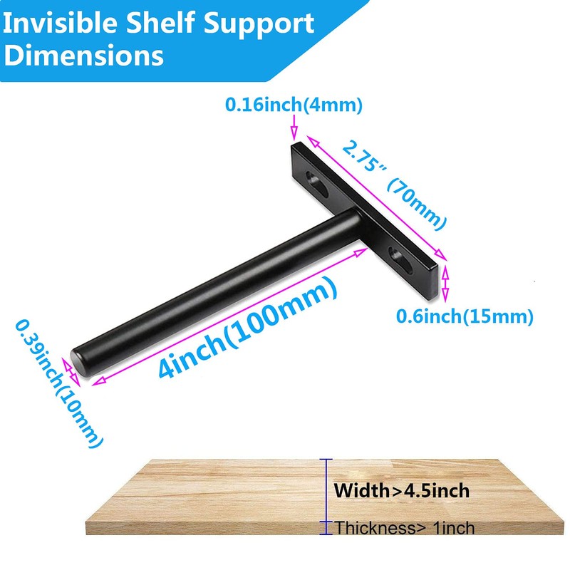 SpzcdZa 4" Floating Shelf Bracket (4 pcs),Invisible Support Bracket Blind