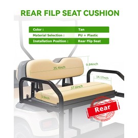 SCITOO Golf Cart Rear Seat Rear Flip Replacement Cushions, Golf Cart Back Seat for EZGO TXT RXV ST for ST Sport for Valor Models for Club Car, for Yamaha, Tan, Rear, 2 Piece Set