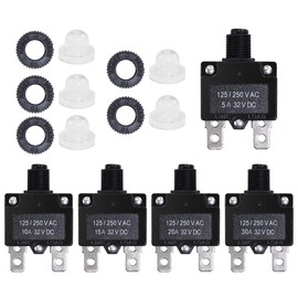 Fuzbaxy 5PCS 5,10,15,20,30Amp Circuit Breakers with Manual Reset 32VDC,AC125-250V with Quick Connect Terminals