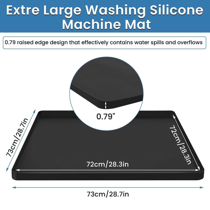 Large Washing Machine Mat 29" x 29" Silicone Under Washer