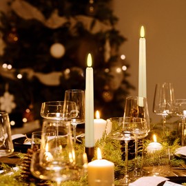 Daord LED Christmas Window Candle with 2 Remotes Battery Operated Flameless Taper Candles Warm Light Flickering and Timer for Wedding Party Holiday Home Table Decoration (9 Packs,Ivory+Sliver Holder)…