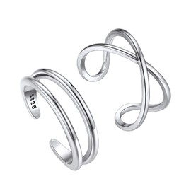 Silvora 2Pcs 925 Sterling Silver Toe Rings for Woman Hypoallergenic Adjustable Band Thin Ring Minimalist Jewellery for Birthday