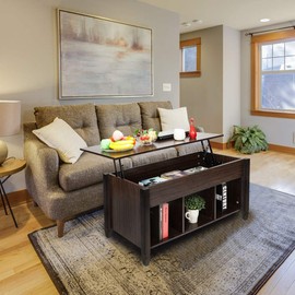 DANGRUUT Upgraded Version Lift Top Coffee Table, Best Thicken Wood End Table, Lift Tabletop Storage Coffee Table with Hidden Storage Compartment, Modern Classic Home Living Room Furniture (Brown)