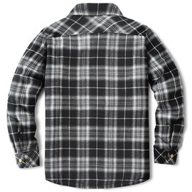 Puwasa Men's Sherpa Lined Cotton Flannel Shirt Jacket Plaid Button Up Jacket Coat for Men with Pocket Black Large