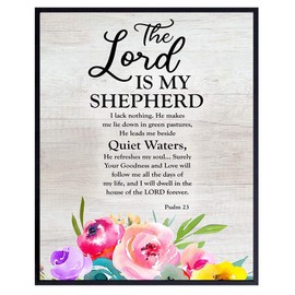 Psalm 23 - The Lord is my Shepherd Wall Art - Christian Inspirational Gifts for Women - Bible Verse Religious Wall Art - Scripture Wall Decor - Church Decorations - God Wall Art - Spiritual Wall Decor