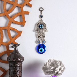 BCS Evil Eye Wall Decor 2.5''W x 8.2''L Metal - Glass Turkish Greek Nazar Amulet Good Luck & Protection Charm - Handmade Hanging Ornament for Home,Office, Door - Ojo Turco