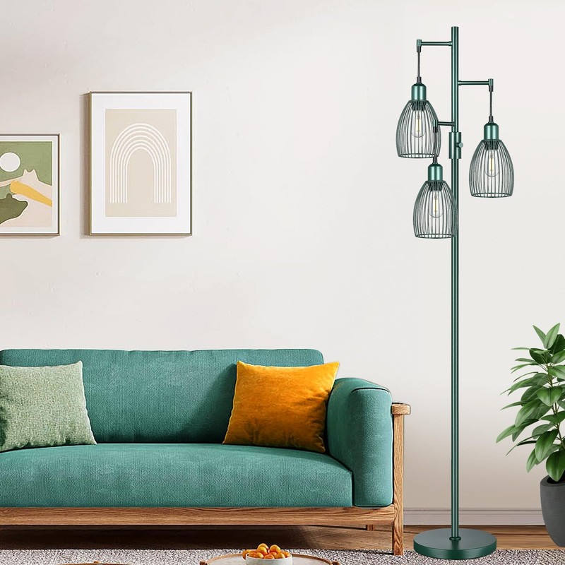 Dimmable Industrial Floor Lamps for Living Room, Green Tree Standing