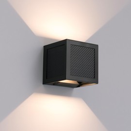 CNAHIWO Solar Sconce Lights Outdoor, Motion Sensor, Dimmable Up and Down, Multiple Lighting Modes, Three Large Solar Panels, IP65 Waterproof for Yard Fence Patio Garage Porch, Modern Black Shell