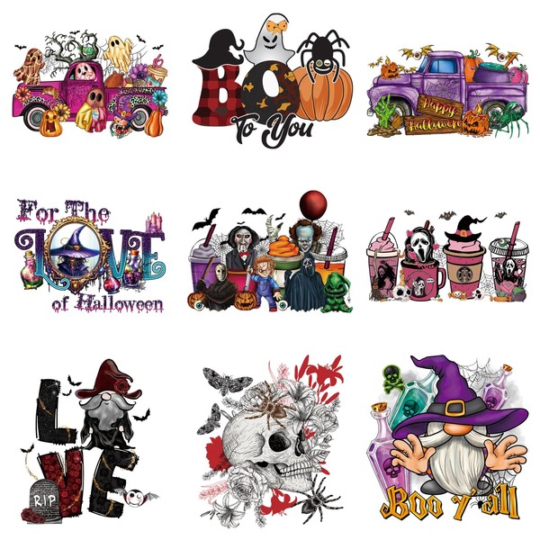 RTKHFZE 9 Sheets Halloween Iron on Transfers Halloween Heat Transfer