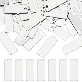 CRAFTYMELODY 60Pcs Stamping Blank Tags 25mm Stainless Steel Rectangle Stamping Tag Charms with Hole Blank Tag Pendant for DIY Craft Jewelry Making Necklace Earring Bracelets Pet Name Tags