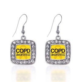 Inspired Silver - COPD Awareness - Silver Dangle Earrings for Women - Square Charm Earrings French Hook Drop with Cubic Zirconia - Women's Dangly Earrings Jewelry Gift