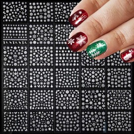 30 Sheets Snowflake Nail Art Stickers Decals Christmas Nail Stickers 3D Christmas Nail Decals with Different Shapes of Snowflakes Designs Winter Xmas New Year DIY Nail Decorations Accessories